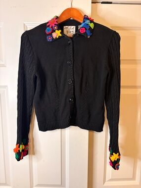 Vintage Michael Simon Flower Appliqué Knit Cardigan